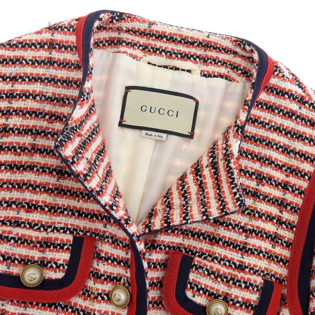 Gucci Tweed Collarless Jacket Red