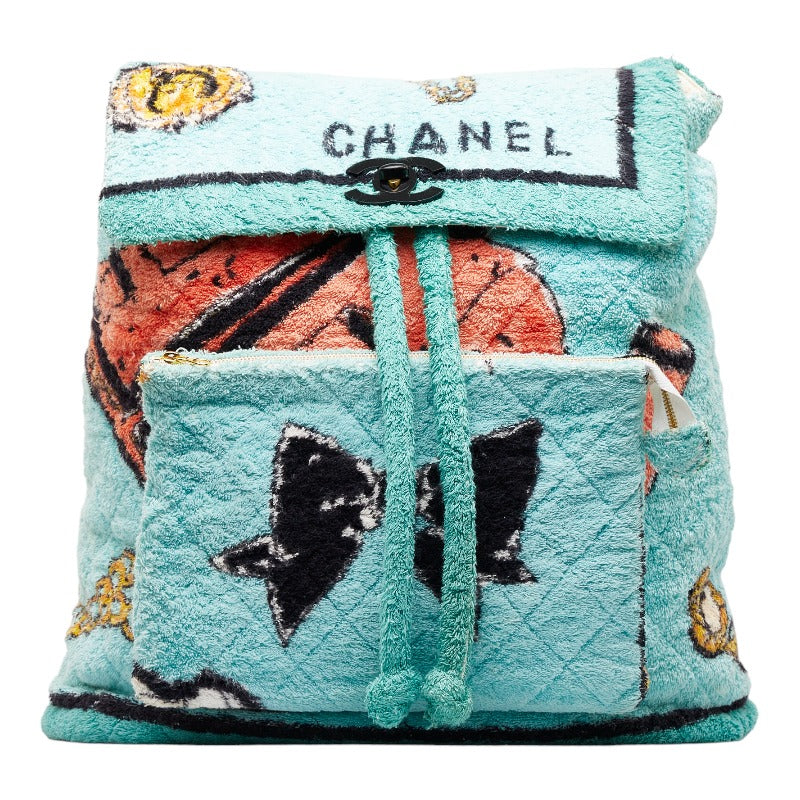 Chanel Cotton Patterned Pile Backpack Green Multicolor