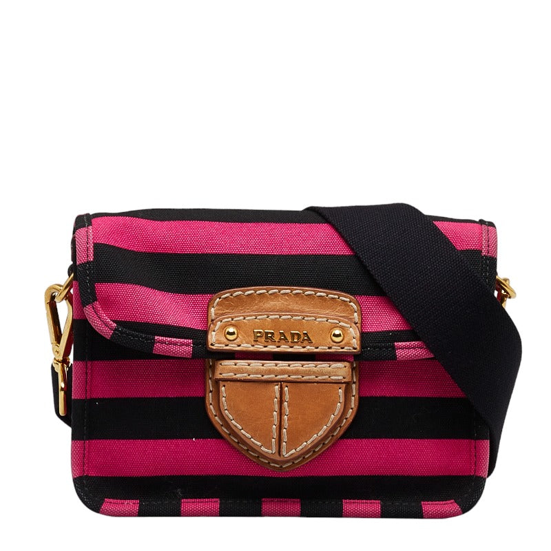 Prada Canvas Leather Stripe Crossbody Shoulder Bag BT0785 in Very Good Condition