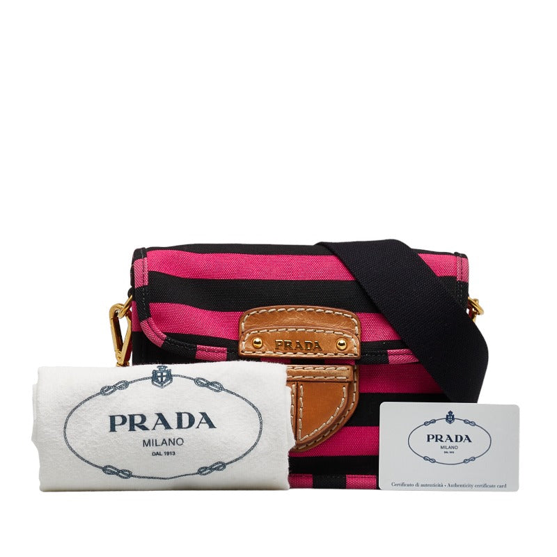 Prada Canvas Leather Stripe Crossbody Shoulder Bag BT0785