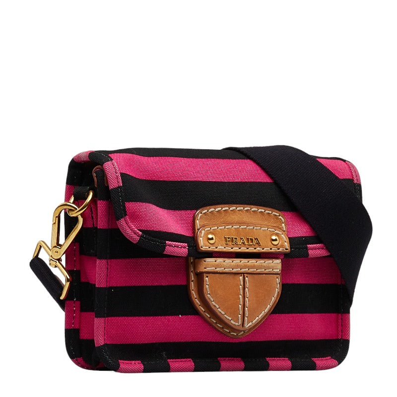 Prada Canvas Leather Stripe Crossbody Shoulder Bag BT0785