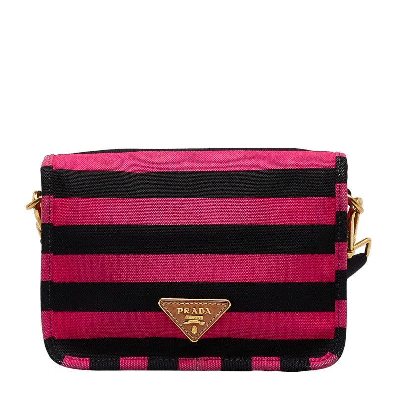 Prada Canvas Leather Stripe Crossbody Shoulder Bag BT0785