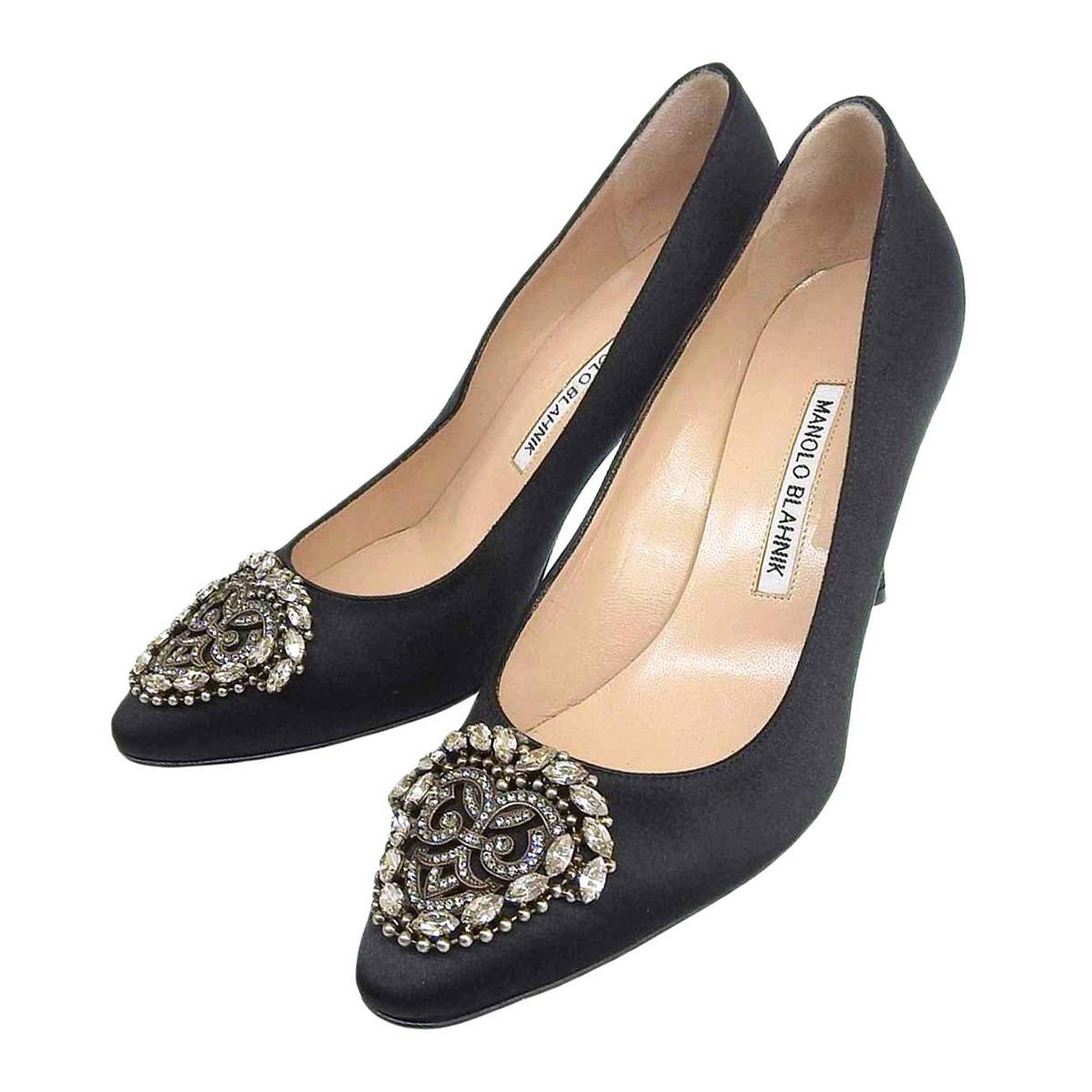 Manolo Blahnik Black Satin Pumps