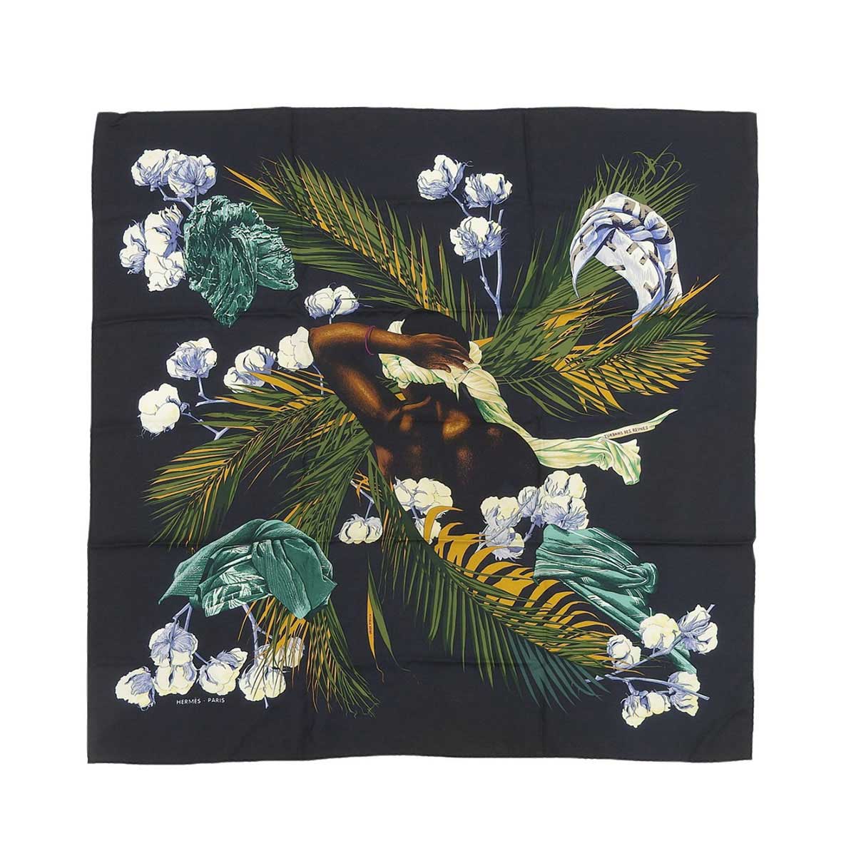 Hermes Silk Scarf Black 90 Turbans des Reines