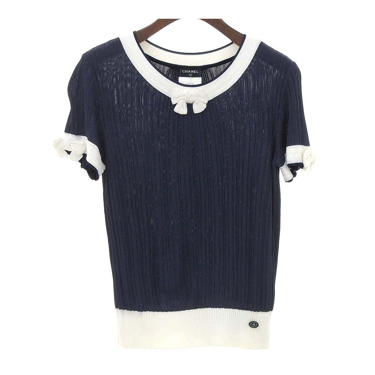 Chanel Short Sleeve Knit T-Shirt Navy