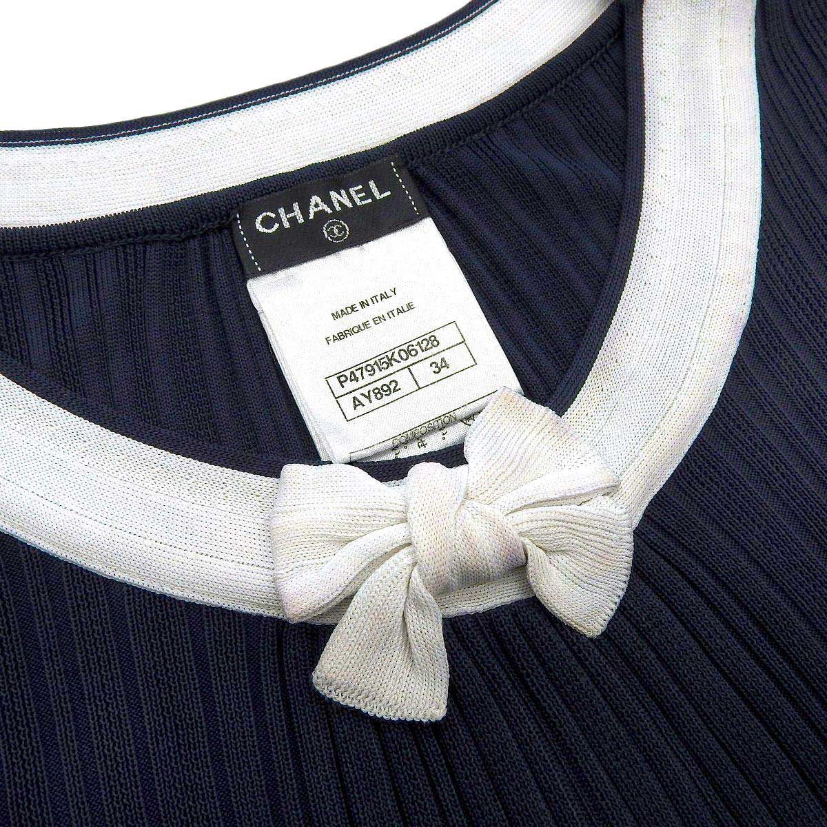 Chanel Short Sleeve Knit T-Shirt Navy