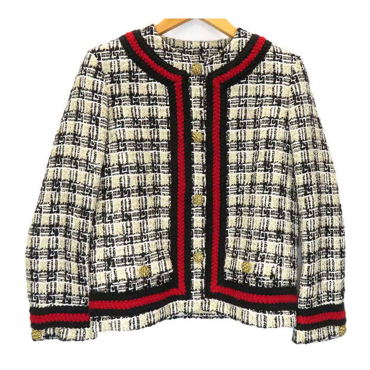 Gucci Check Tweed Jacket White Black Red