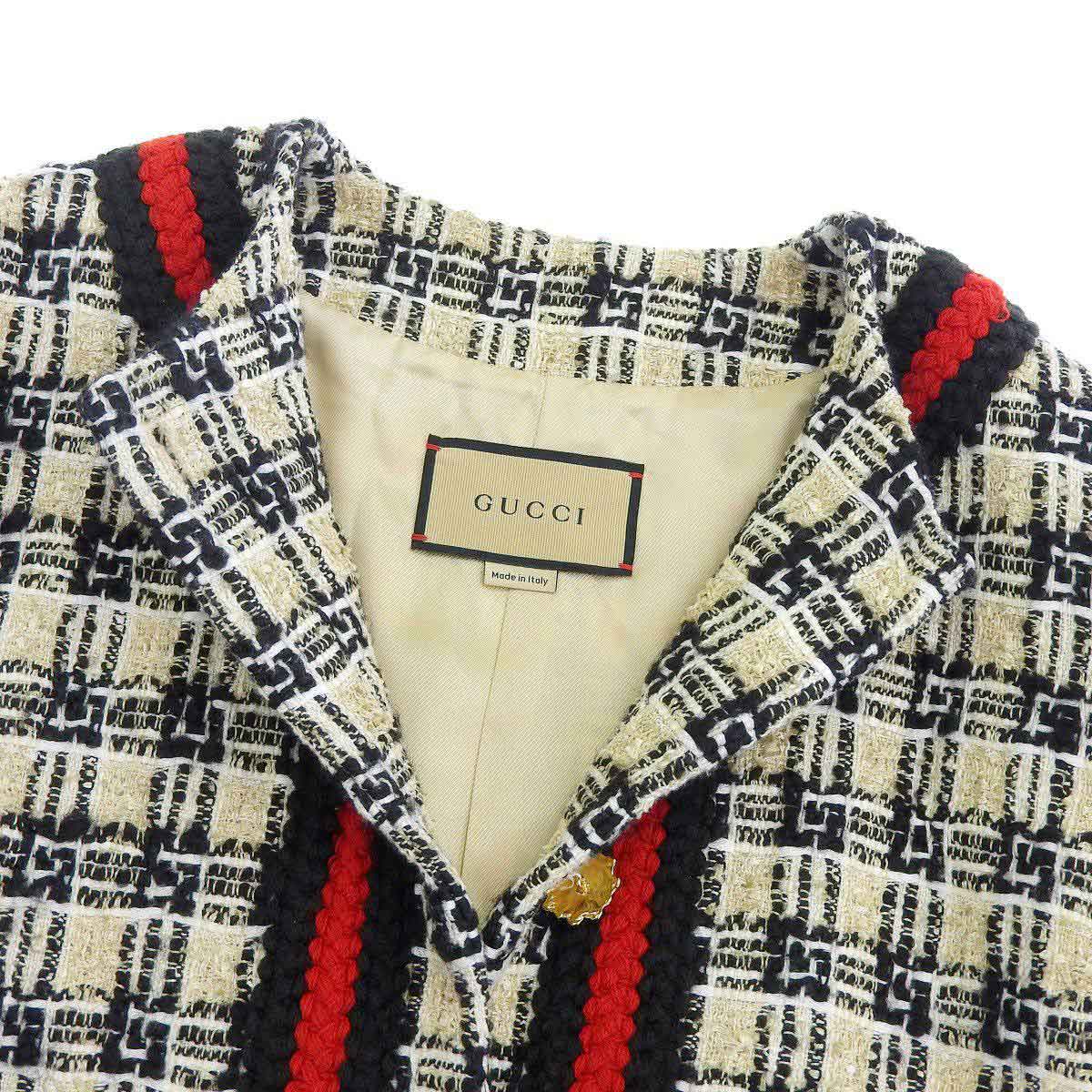 Gucci Check Tweed Jacket White Black Red