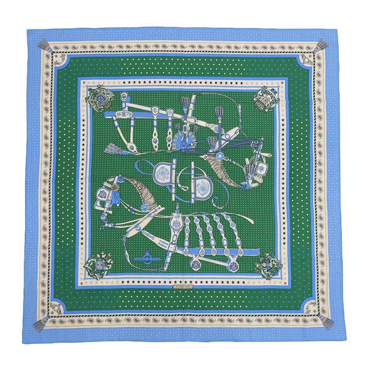 Hermes Shawl Green Light Blue Silk Blend