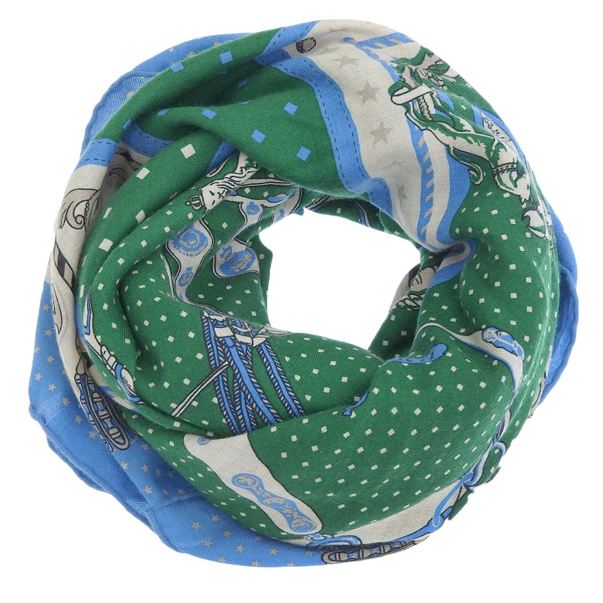 Hermes Shawl Green Light Blue Silk Blend