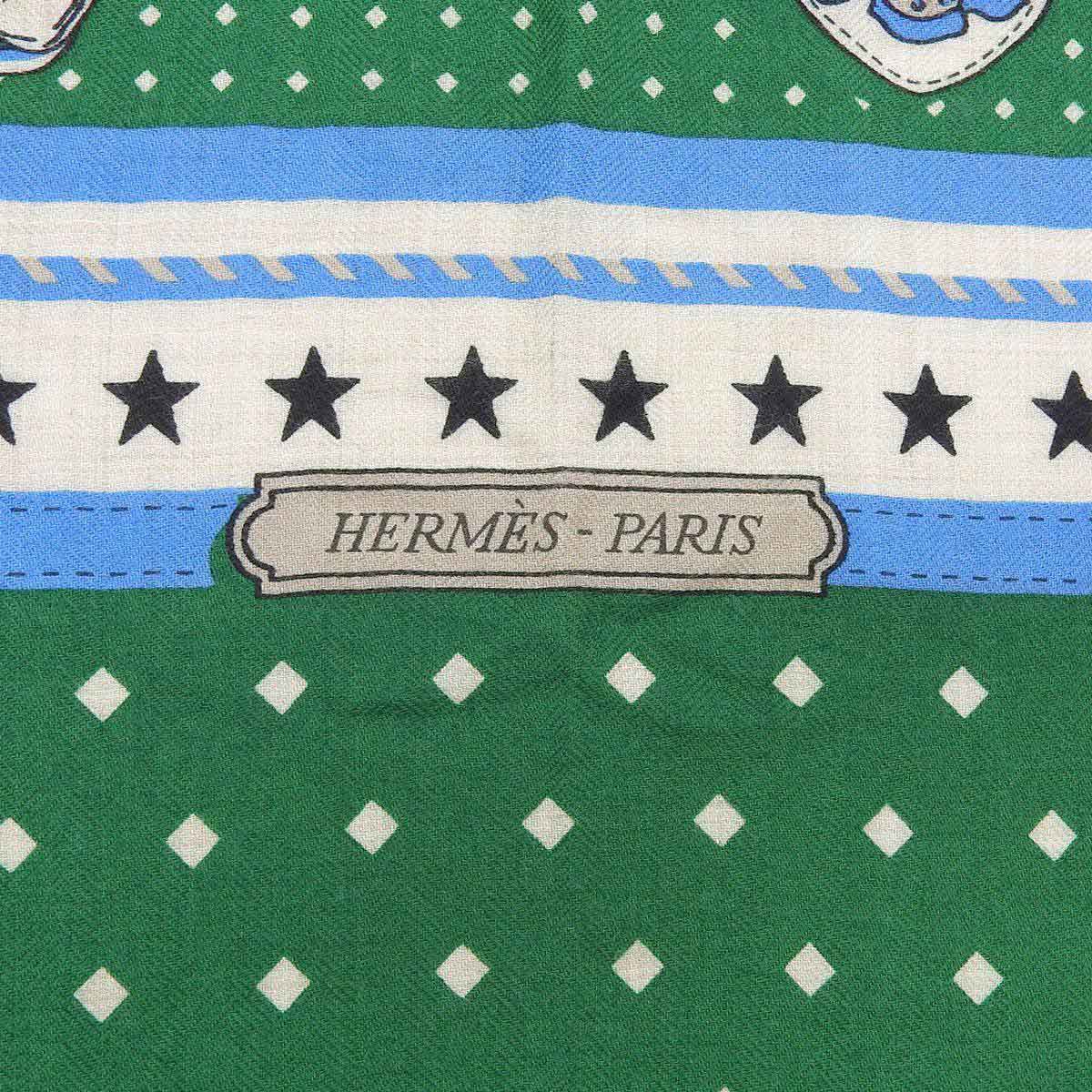 Hermes Shawl Green Light Blue Silk Blend