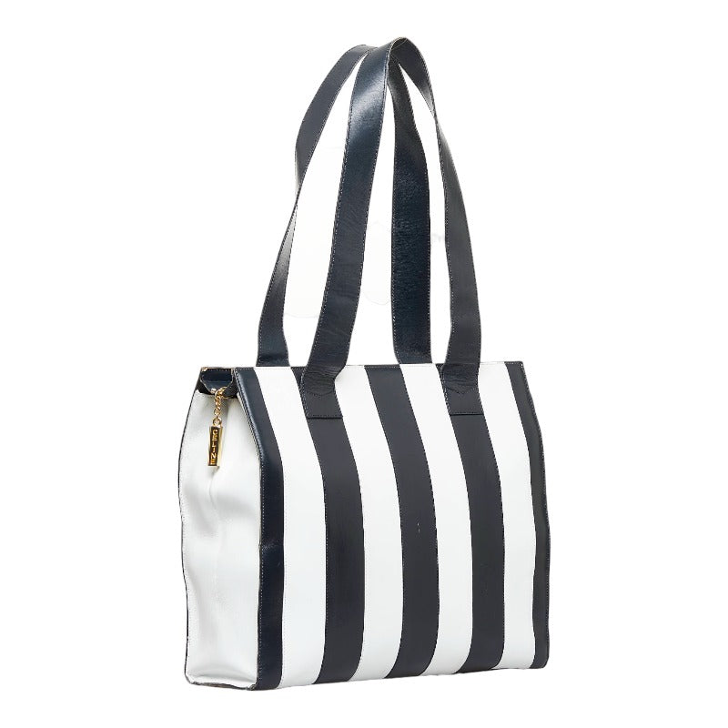 Stripe Leather Zip Tote Bag