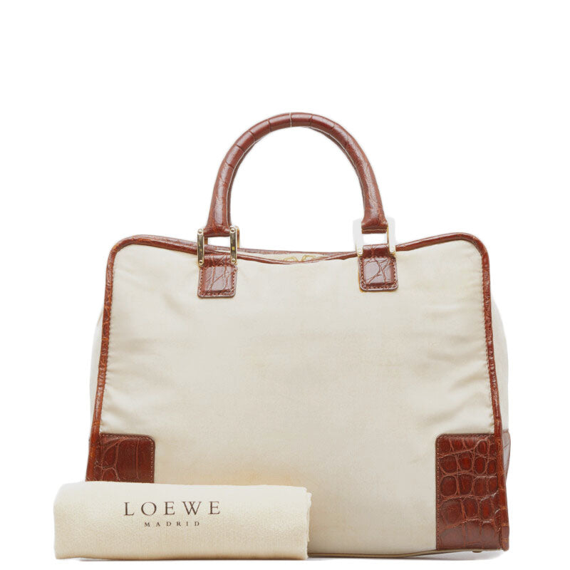 Loewe Amazona Croc-Embossed Leather Nylon Handbag in Good Condition