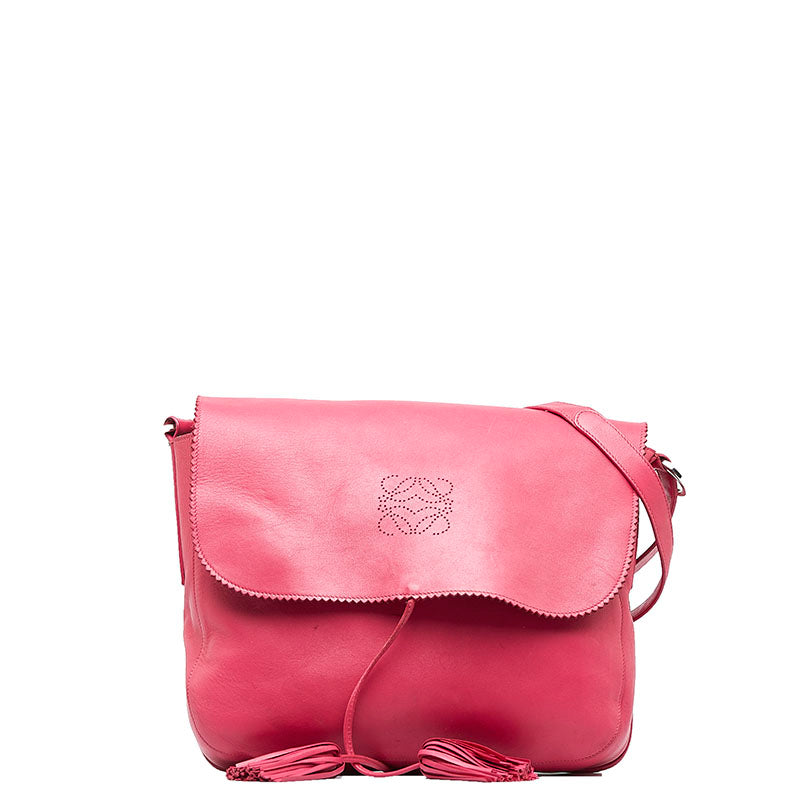 Loewe Anagram Tassel Leather Shoulder Bag Pink in Good Condition