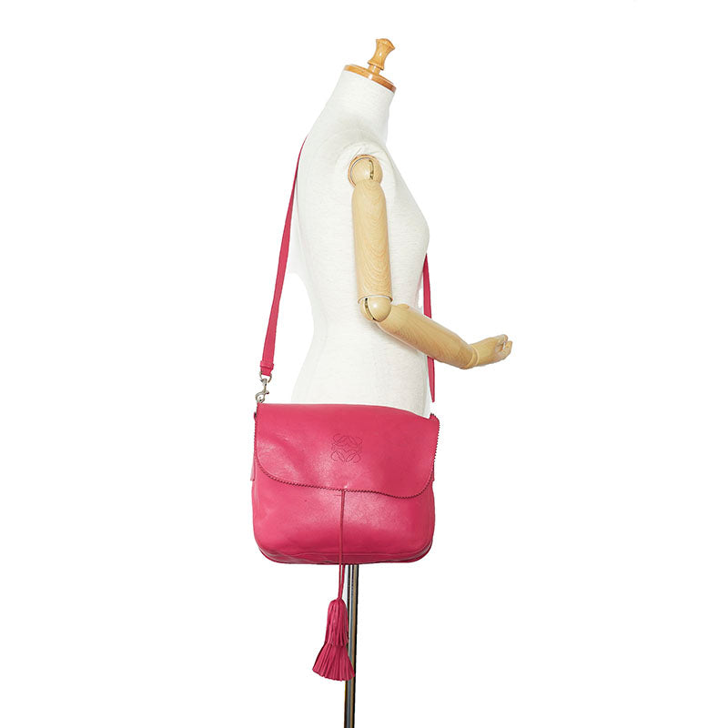 Loewe Anagram Tassel Leather Shoulder Bag Pink in Good Condition