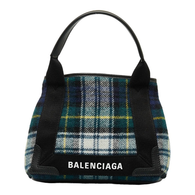 Balenciaga Plaid Wool Navy Cabas XS Bag Canvas Handbag 390346 in Good condition