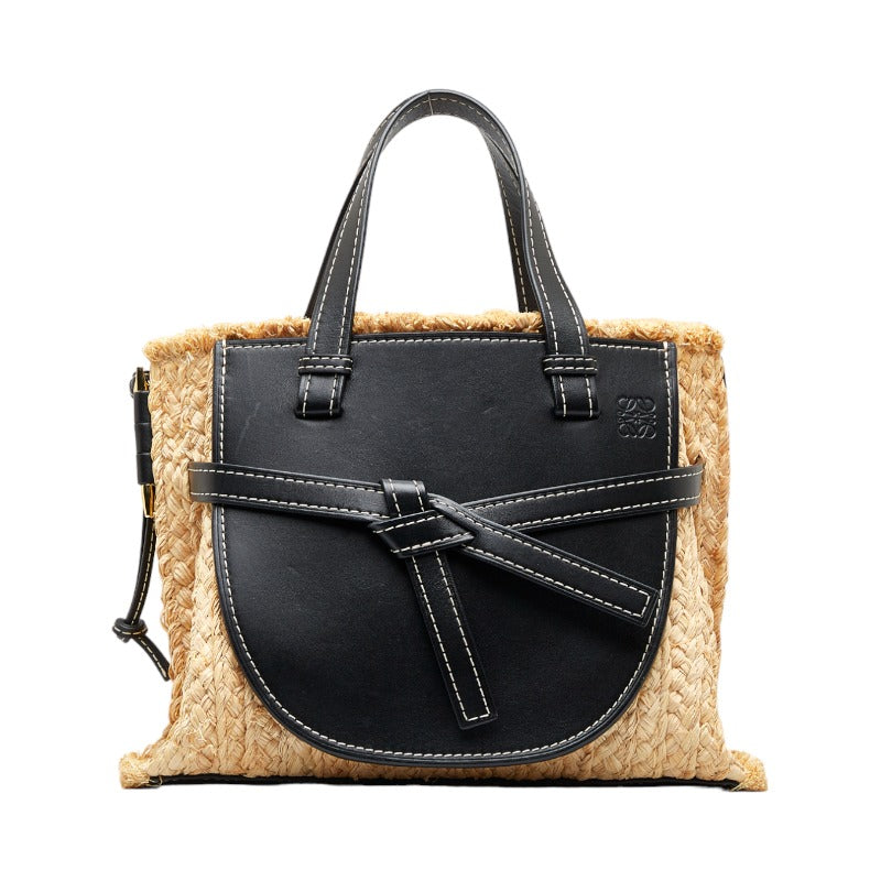 Loewe Anagram Gate Leather Raffia Handbag