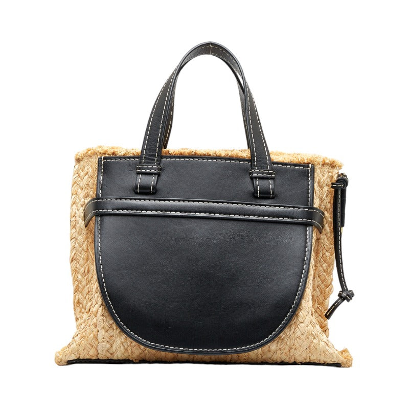 Loewe Anagram Gate Leather Raffia Handbag