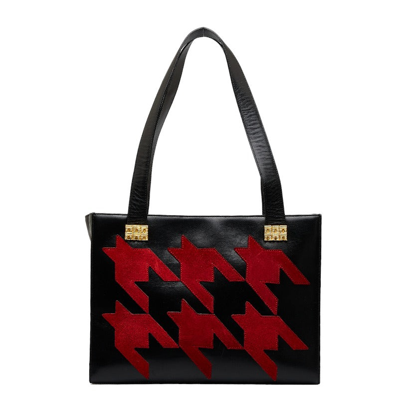 Celine Houndstooth Leather Handbag Black Red in Very Good Condition