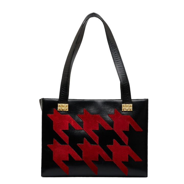 Celine Houndstooth Leather Handbag Black Red