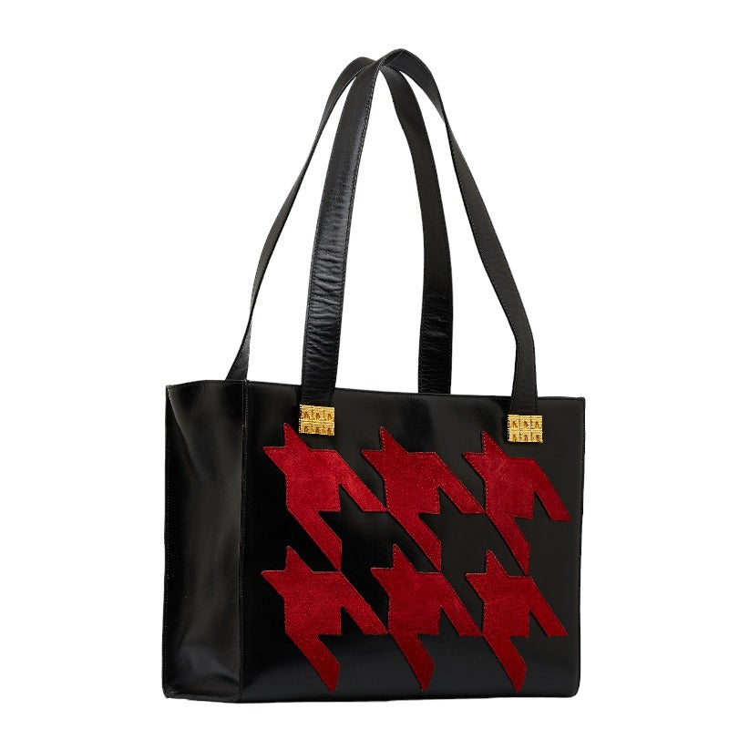 Celine Houndstooth Leather Handbag Black Red