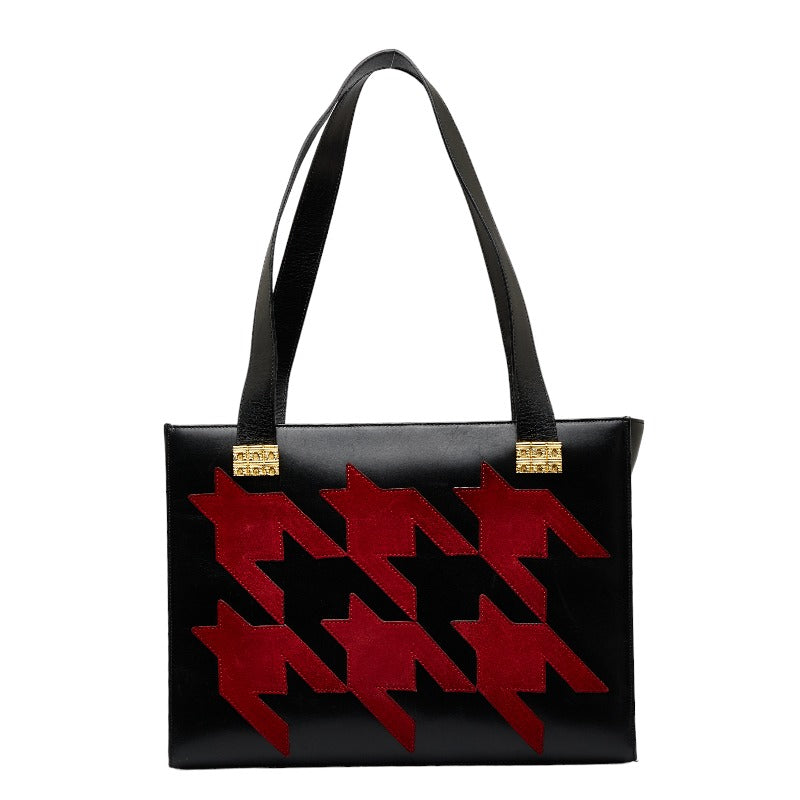 Celine Houndstooth Leather Handbag Black Red