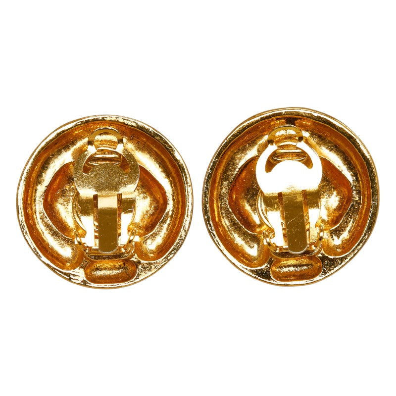 Chanel Round Diamond Rhinestone Clip On Earrings Metal Earrings in Good condition