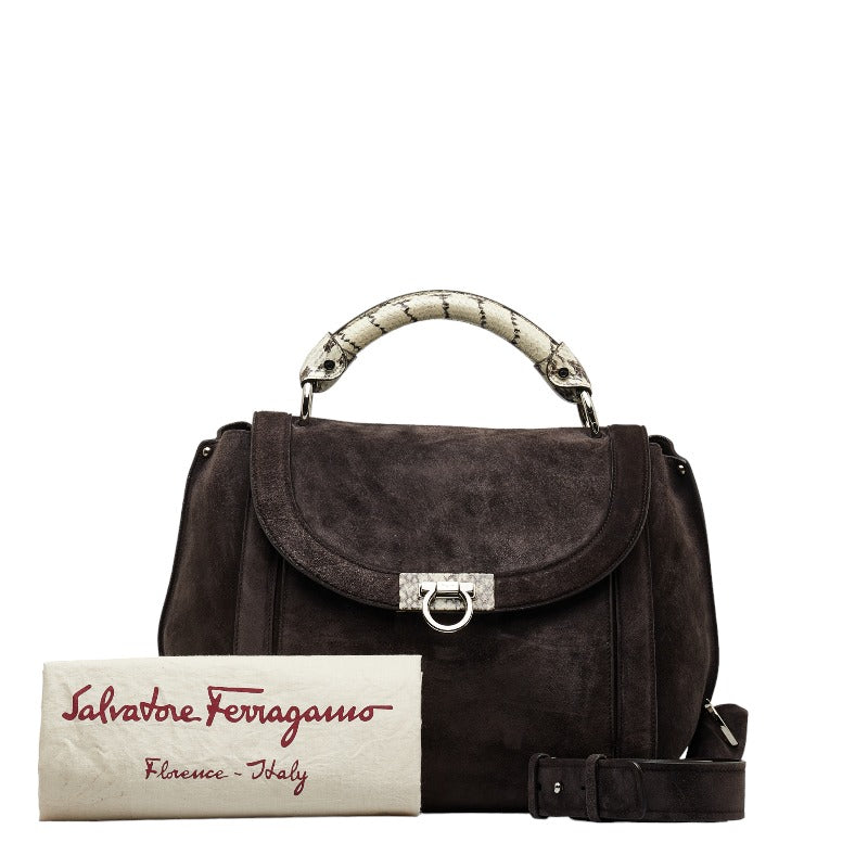 Salvatore Ferragamo Gancini Sofia Suede Handbag FZ-21 G622 in Very Good Condition