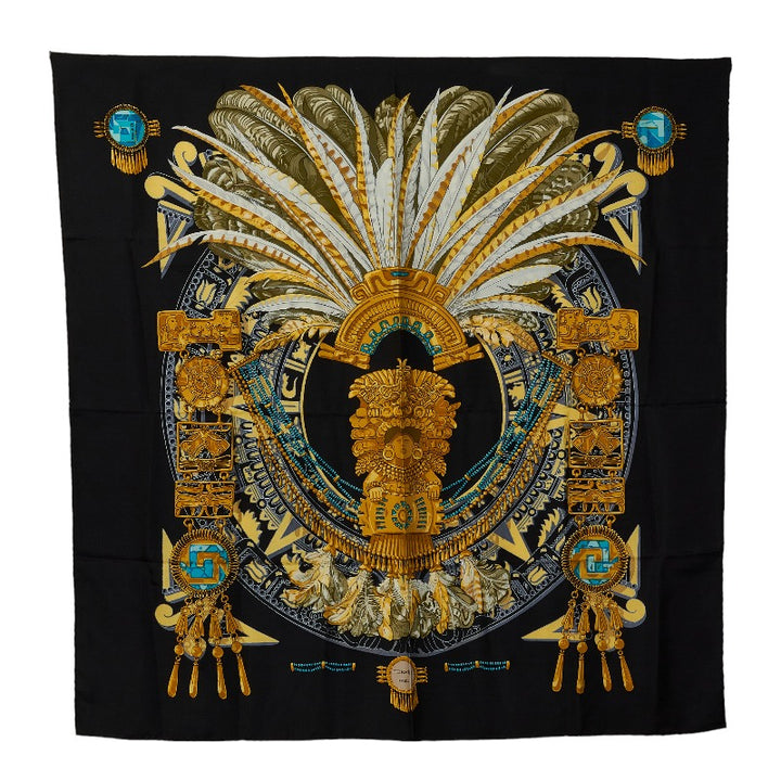 Hermes Silk Scarf Mexique Black Gold in Great Condition