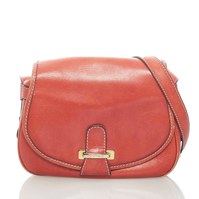 Celine Leather Shoulder Bag Red in Good Condition