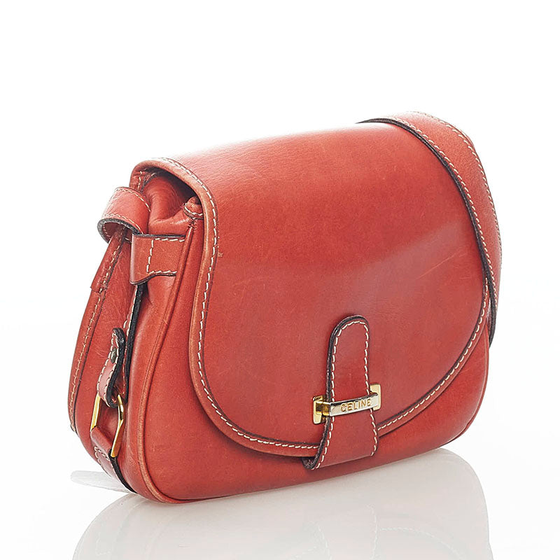 Celine Leather Shoulder Bag Red