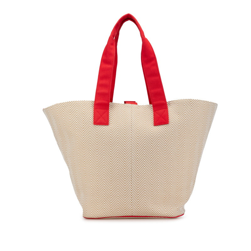 Hermes Canvas Cotton Tote Bag Beige Red