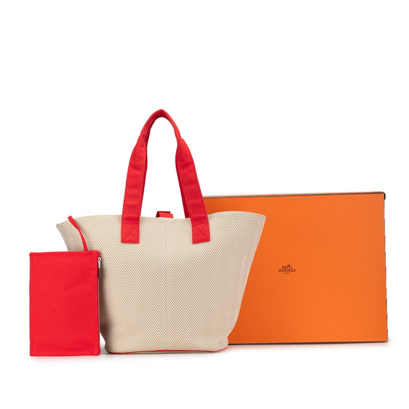 Hermes Canvas Cotton Tote Bag Beige Red