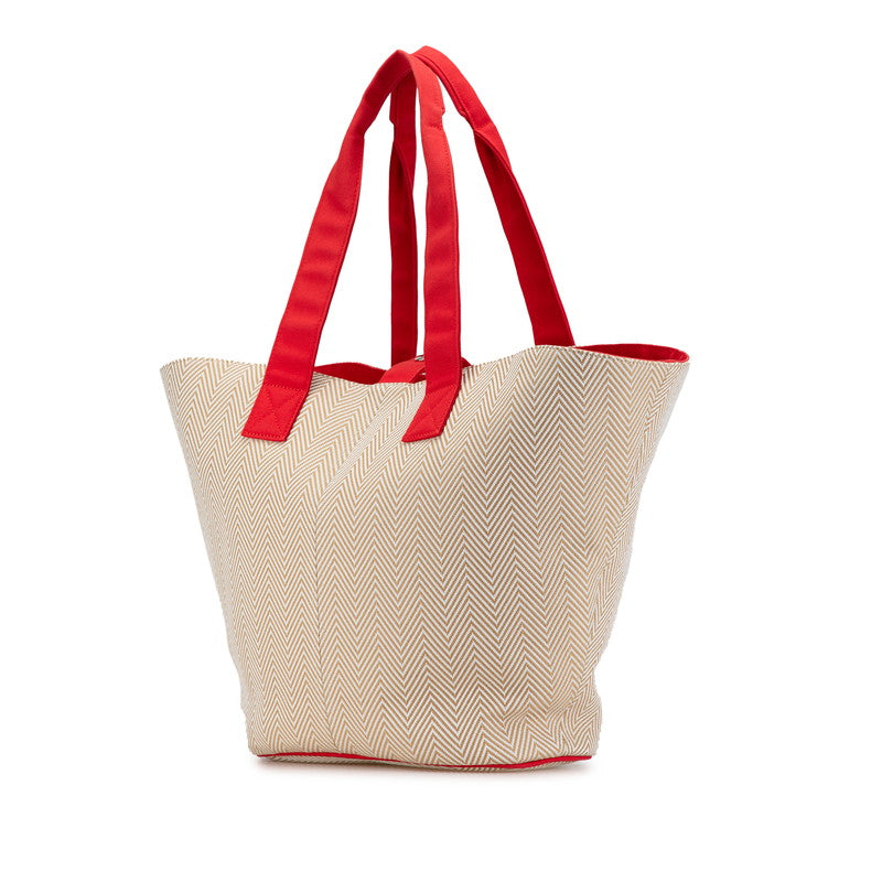 Hermes Canvas Cotton Tote Bag Beige Red