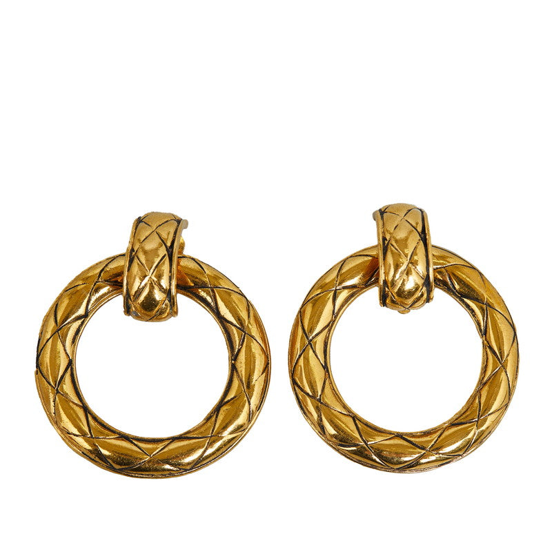 Chanel Vintage Matelasse Circle Earrings Gold Plated