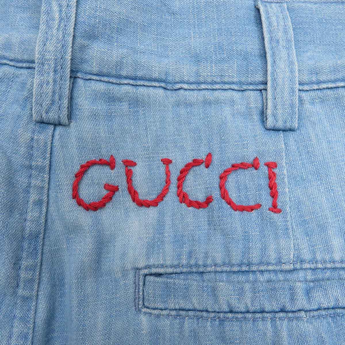 Gucci Logo Embroidery Wide Denim Pants