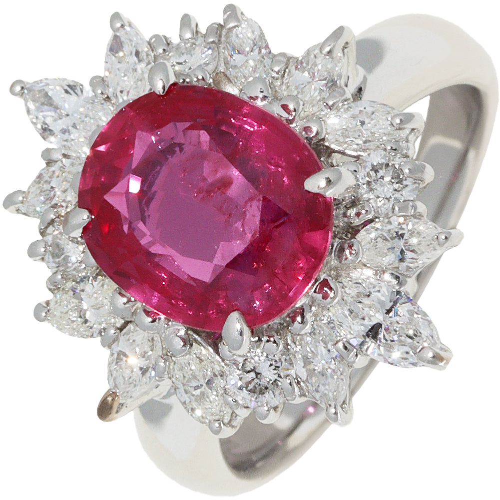 Pt900 Ruby 3.317ct Diamond 2.20ct Ring Size 12.5