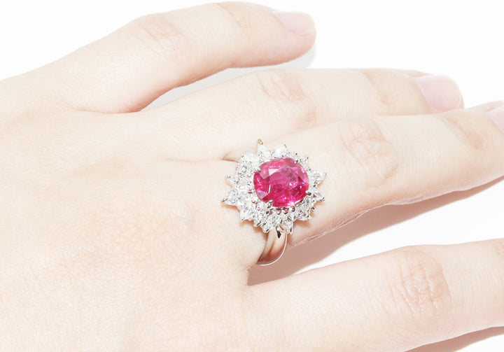 Pt900 Ruby 3.317ct Diamond 2.20ct Ring Size 12.5 in Great Condition