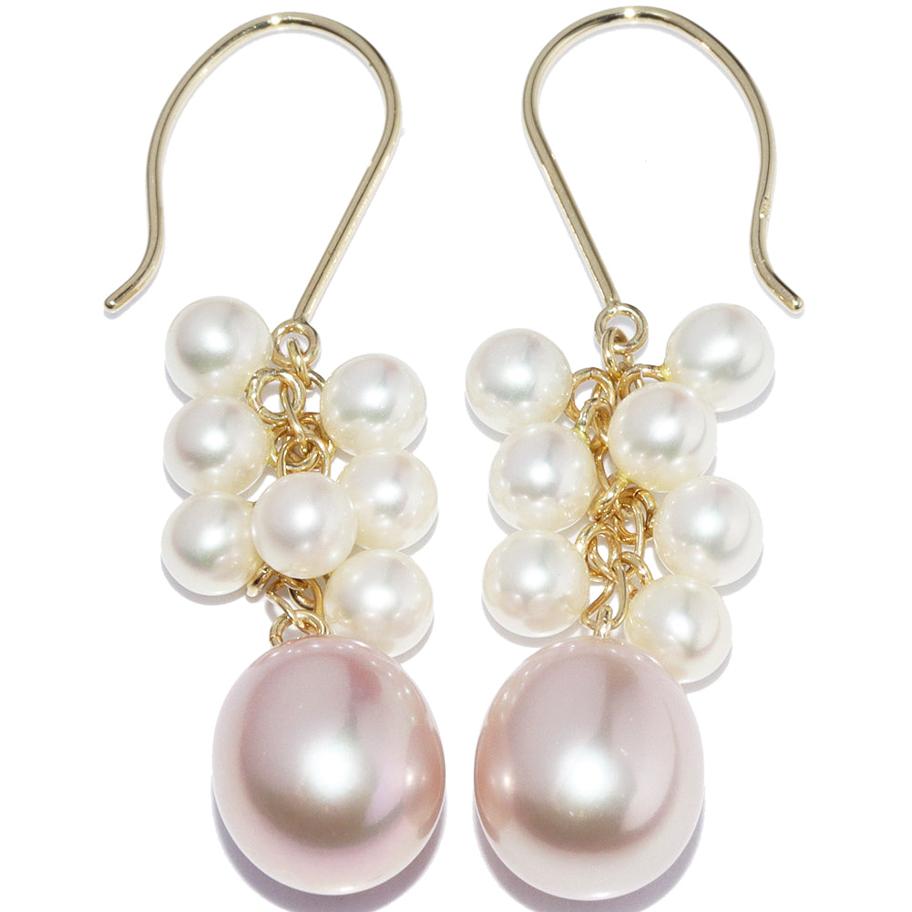 K18YG Yellow Gold Freshwater Baby Pearl American Earrings in Great Condition