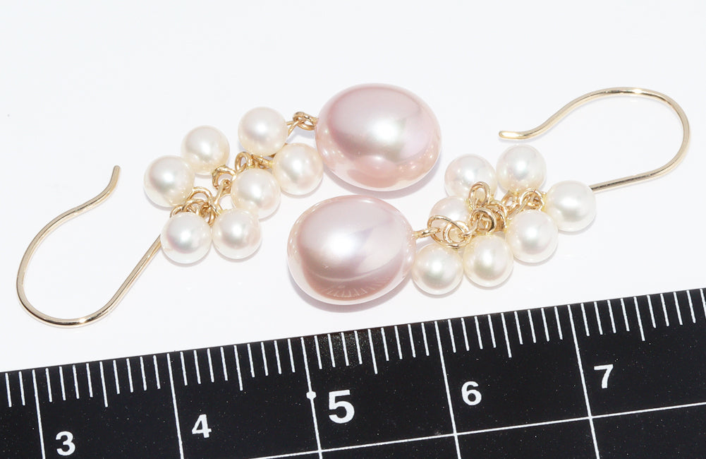 K18YG Yellow Gold Freshwater Baby Pearl American Earrings in Great Condition