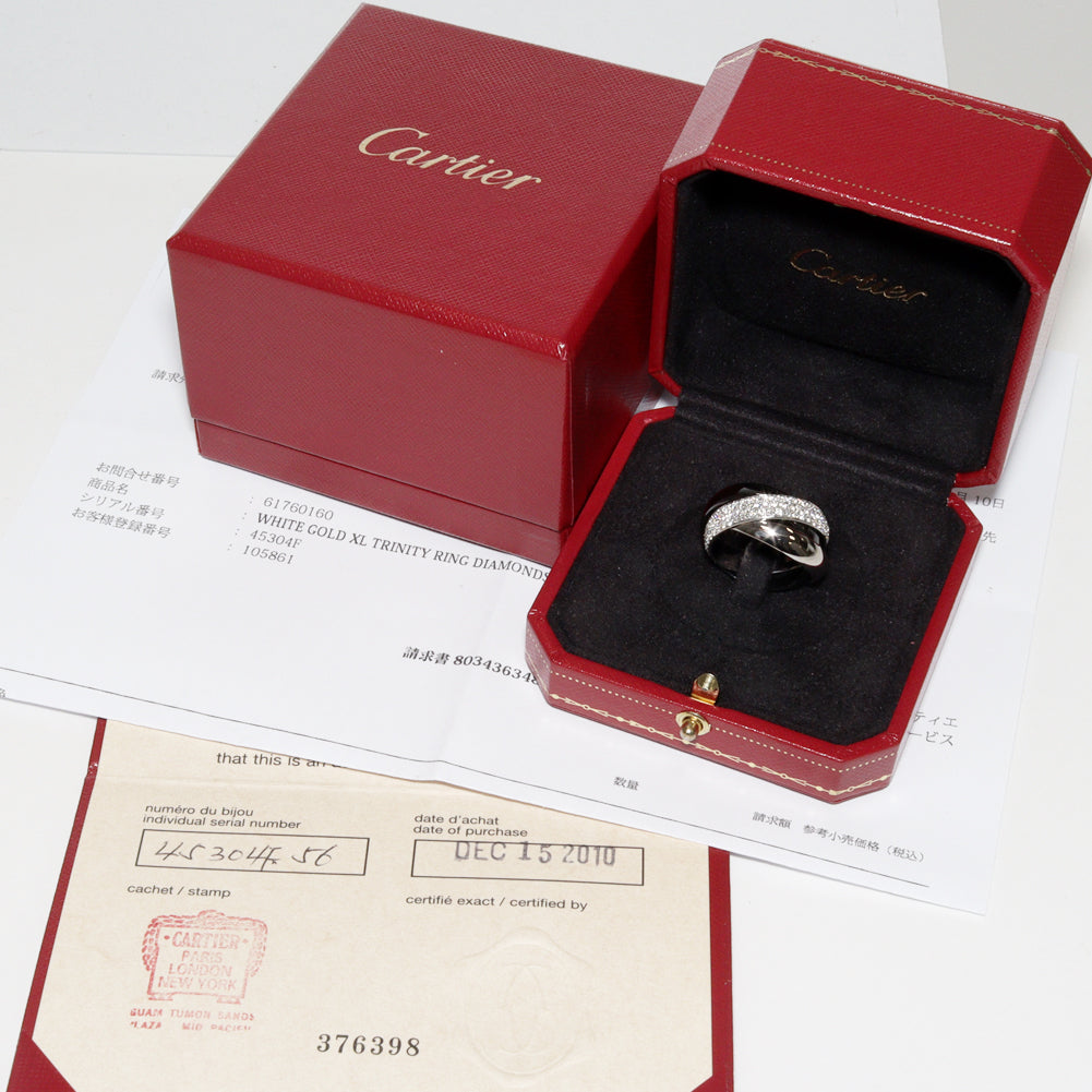 Cartier Pt950 K18WG Black Ceramic Diamond Trinity Ring in Great Condition