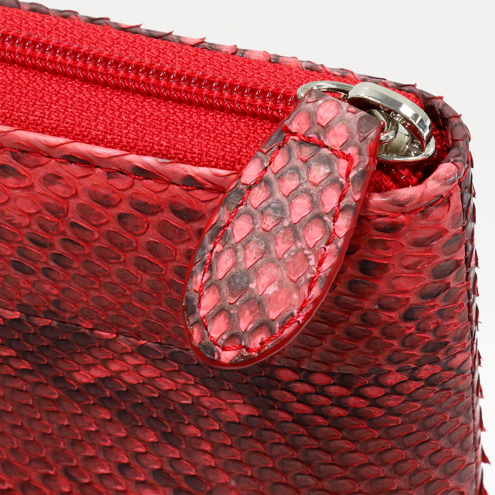 Python Round Zipper Long Wallet Red