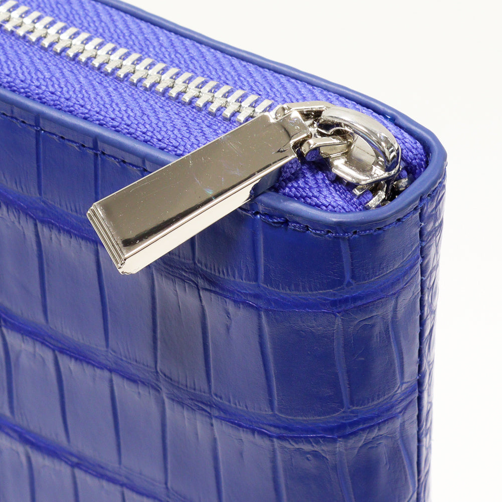 Crocodile Round Zipper Long Wallet Blue