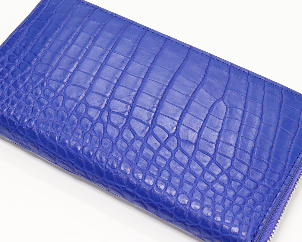 Crocodile Round Zipper Long Wallet Blue