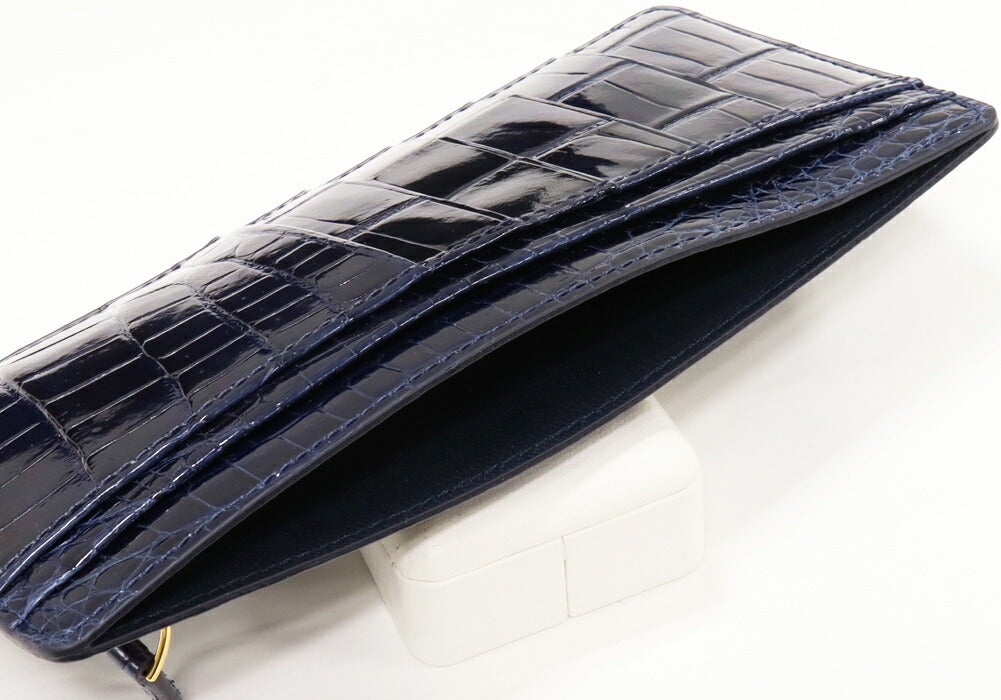 Crocodile Zipper Long Wallet Fragment Case Blue