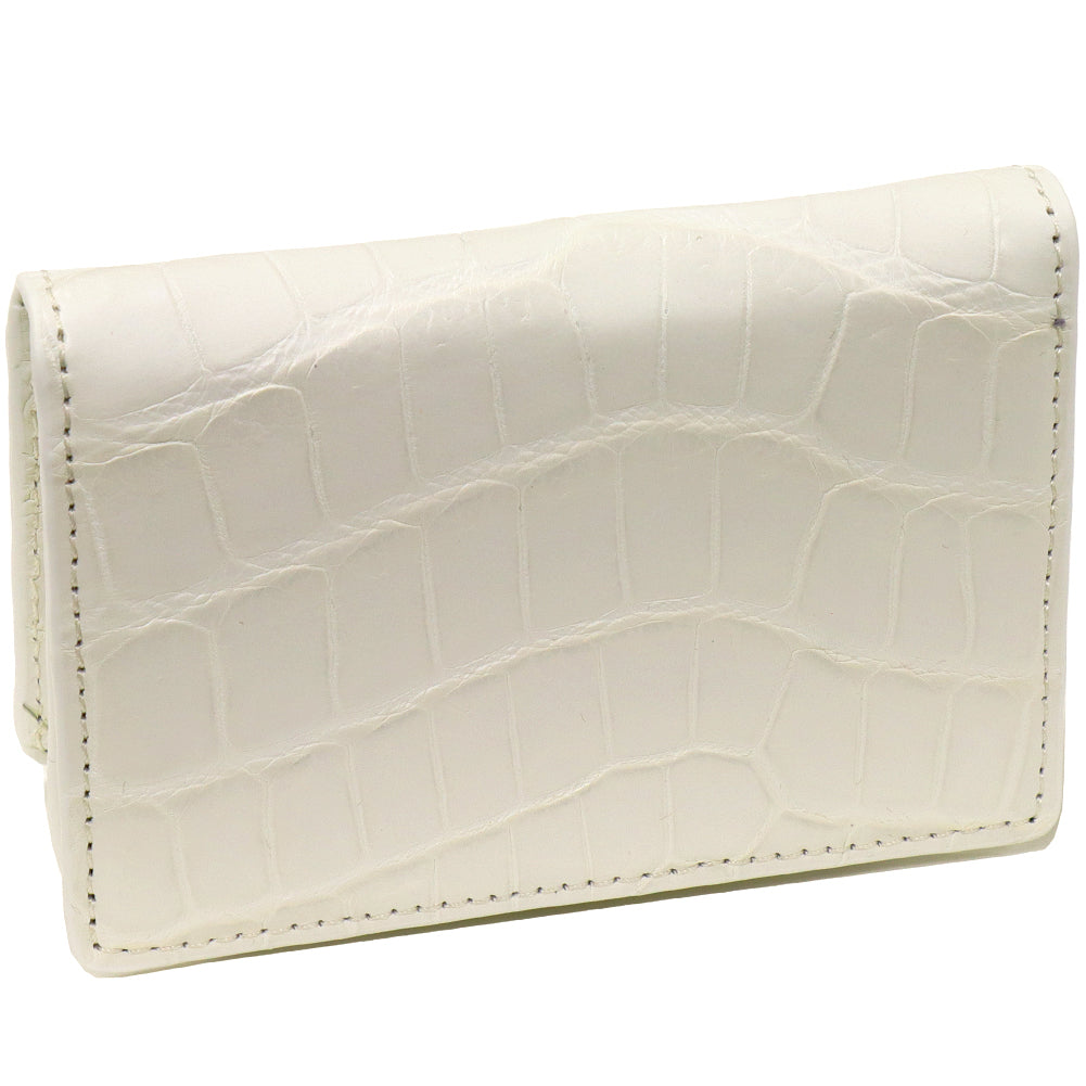 Crocodile Card Case with Gusset, Matte Finish, White