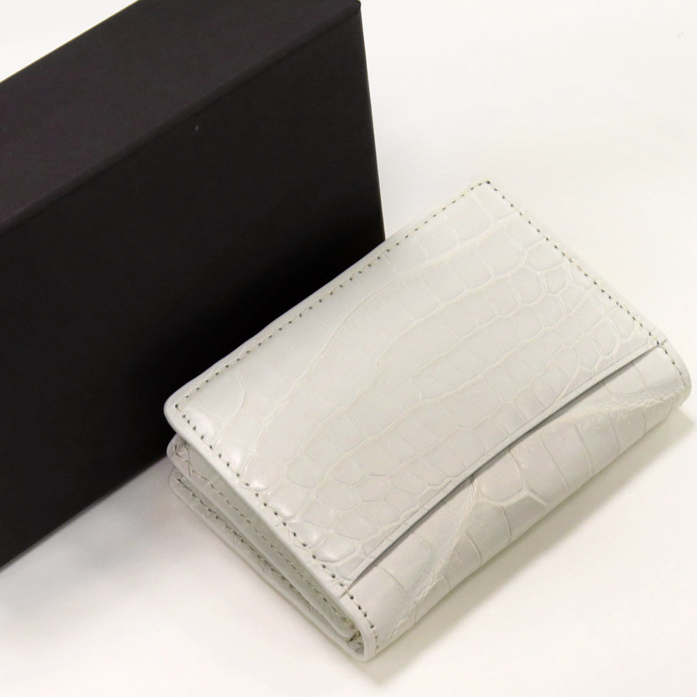 Crocodile Card Case with Gusset, Matte Finish, White