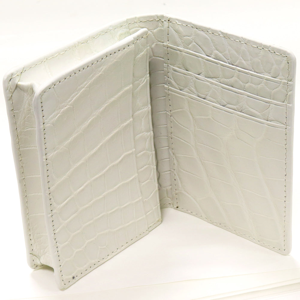 Crocodile Card Case with Gusset, Matte Finish, White