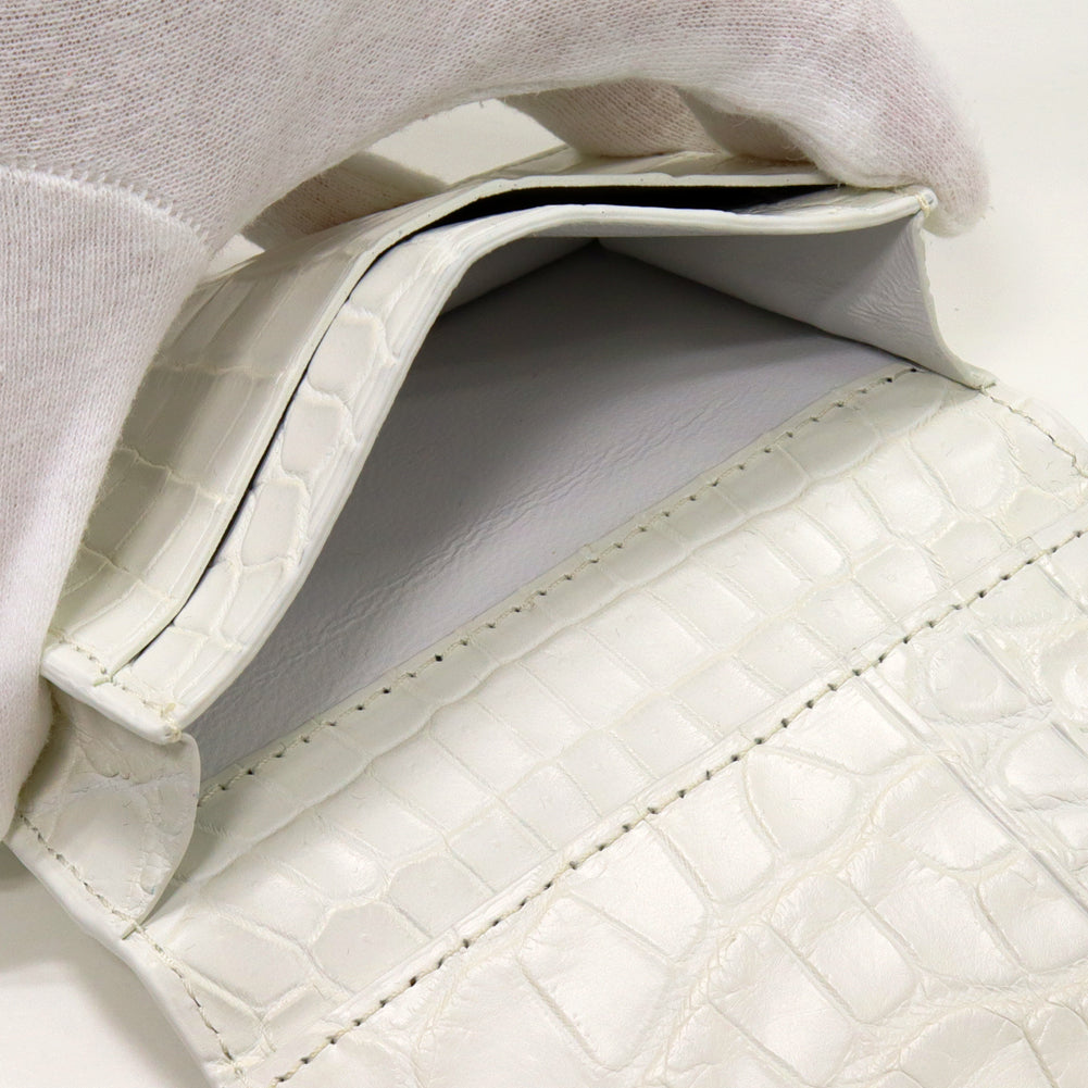 Crocodile Card Case with Gusset, Matte Finish, White