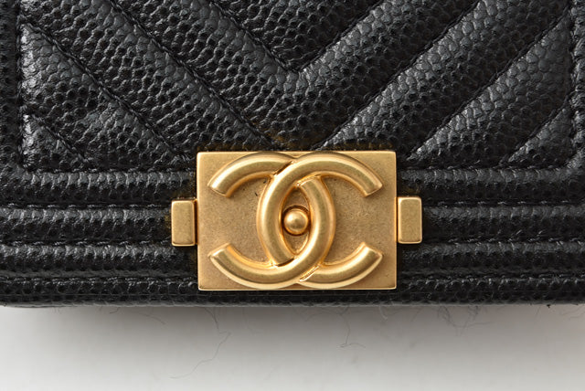 Chanel Boy Belt Bag Coin Case Chain Pouch Black Gold Hardware